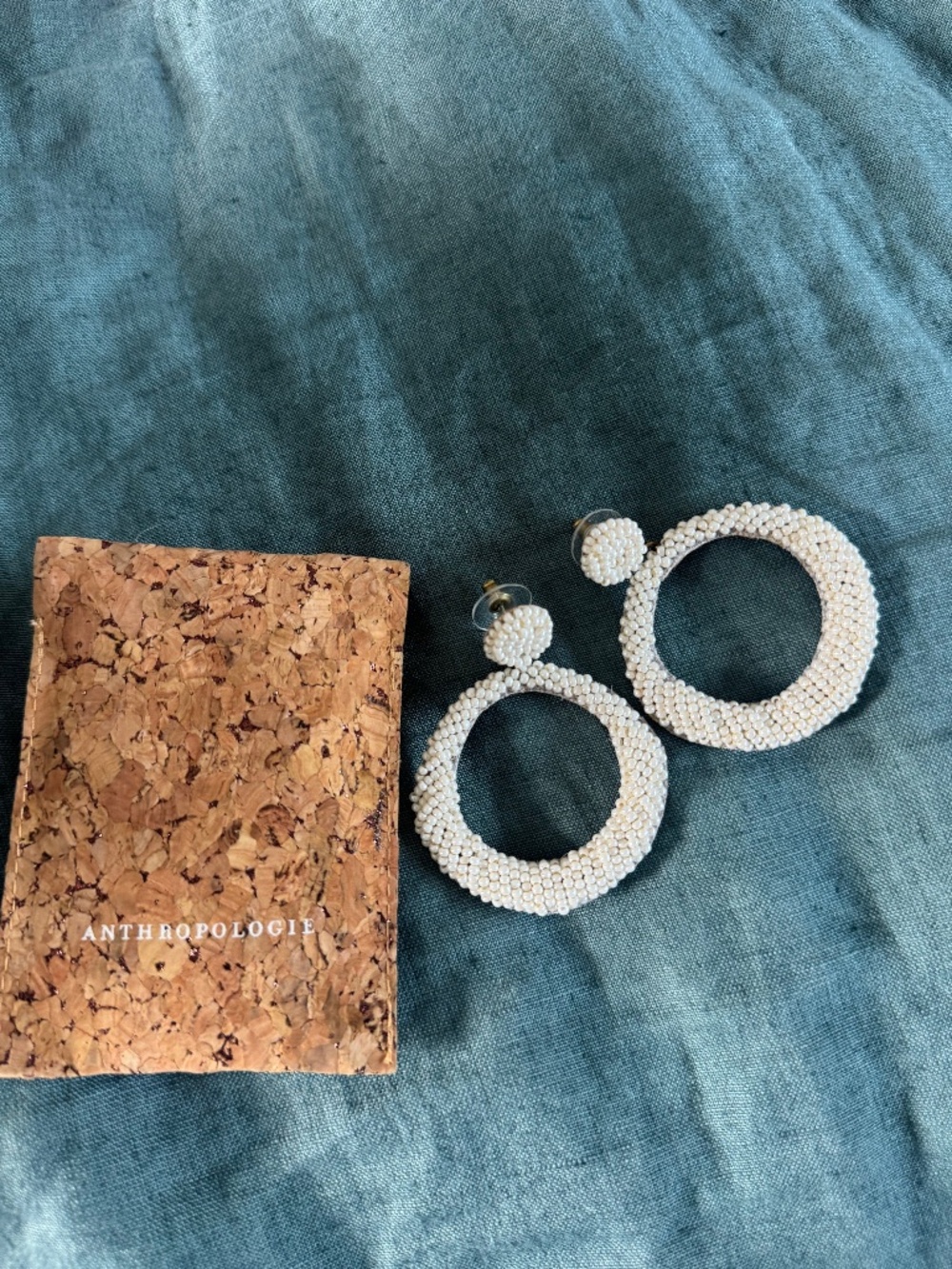 Anthropologie White Beaded Earrings